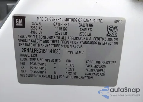 2011 Chevrolet Equinox Ltz from USA, damaged, VIN 2GNALFEC1B1141630